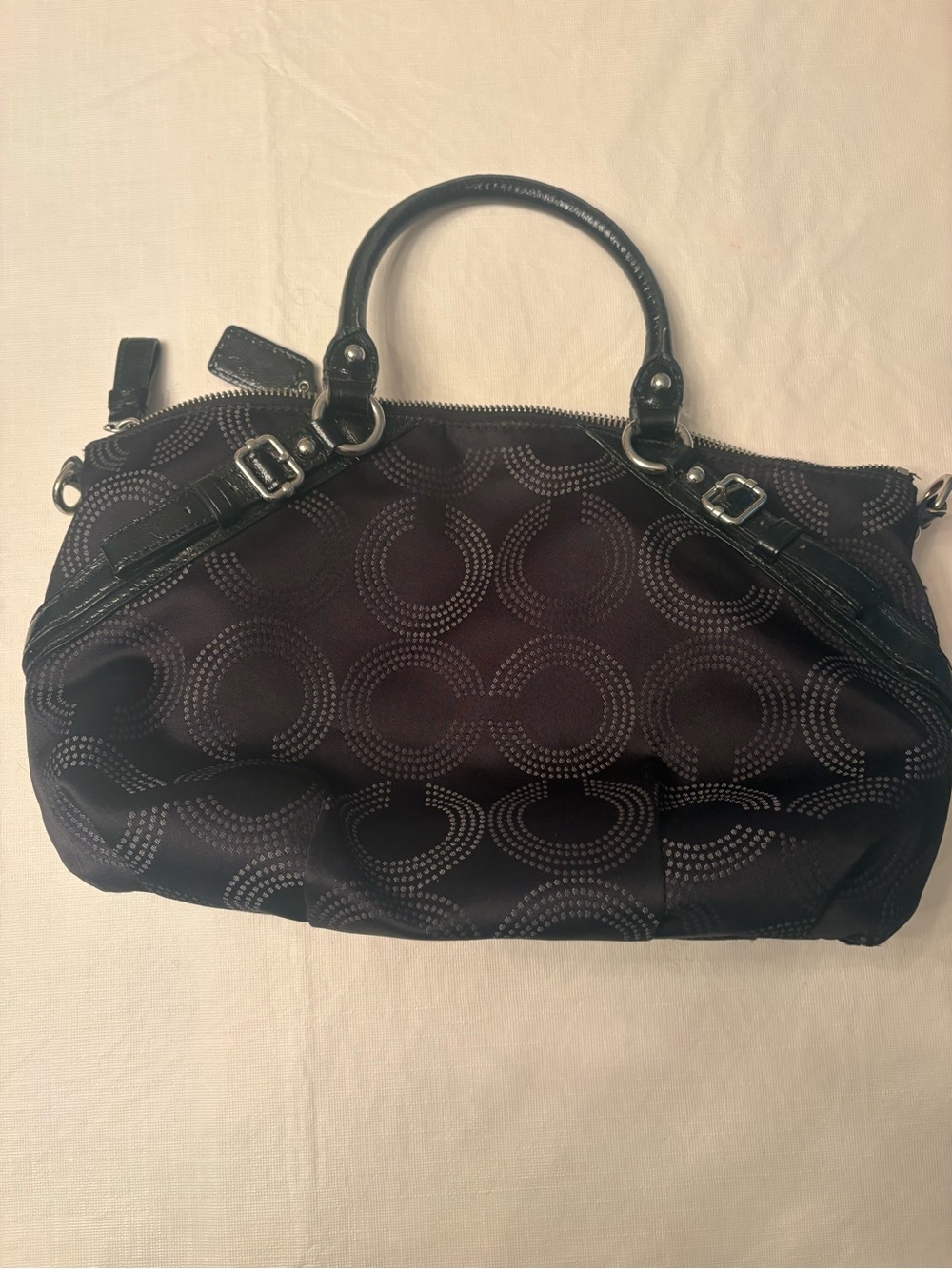 Coach Madison Sophia Satchel Op Art Dotted Logo Black Shoulder Bag F1093